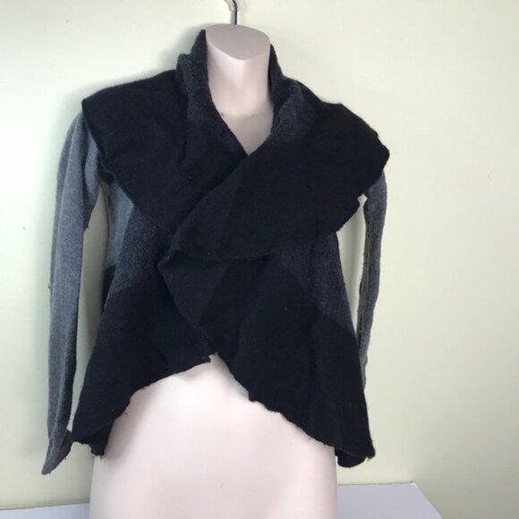 EILEEN FISHER Oval Open Circle ColorBlock Cardigan Sweater Wool Knit Jacket S - Picture 3 of 11